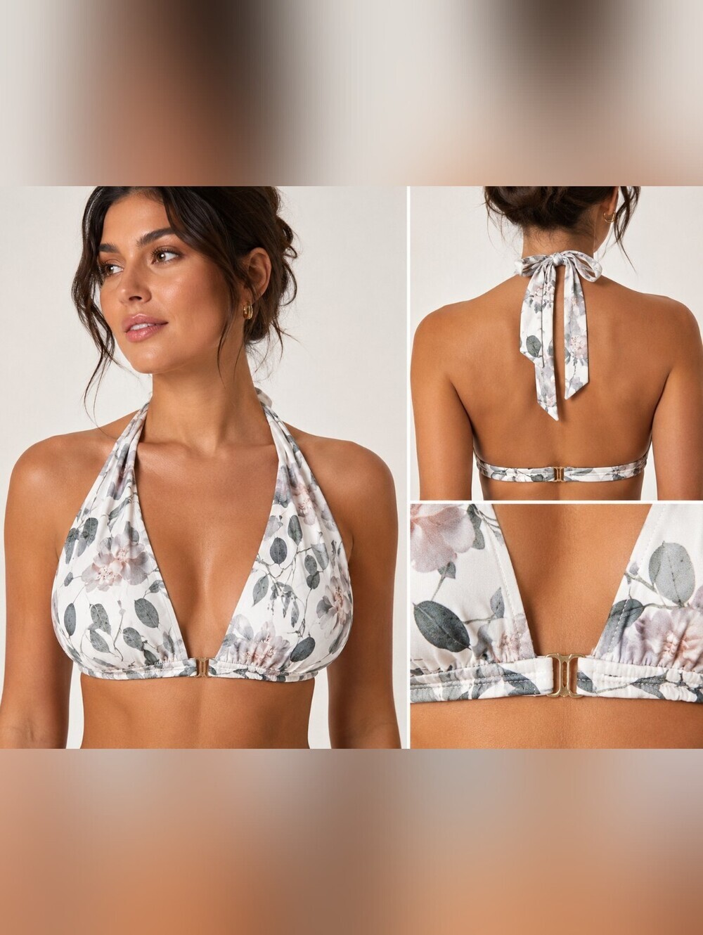 Antonio Melani Floral Halter Bikini Top Size M White Pink Green Swimwear.